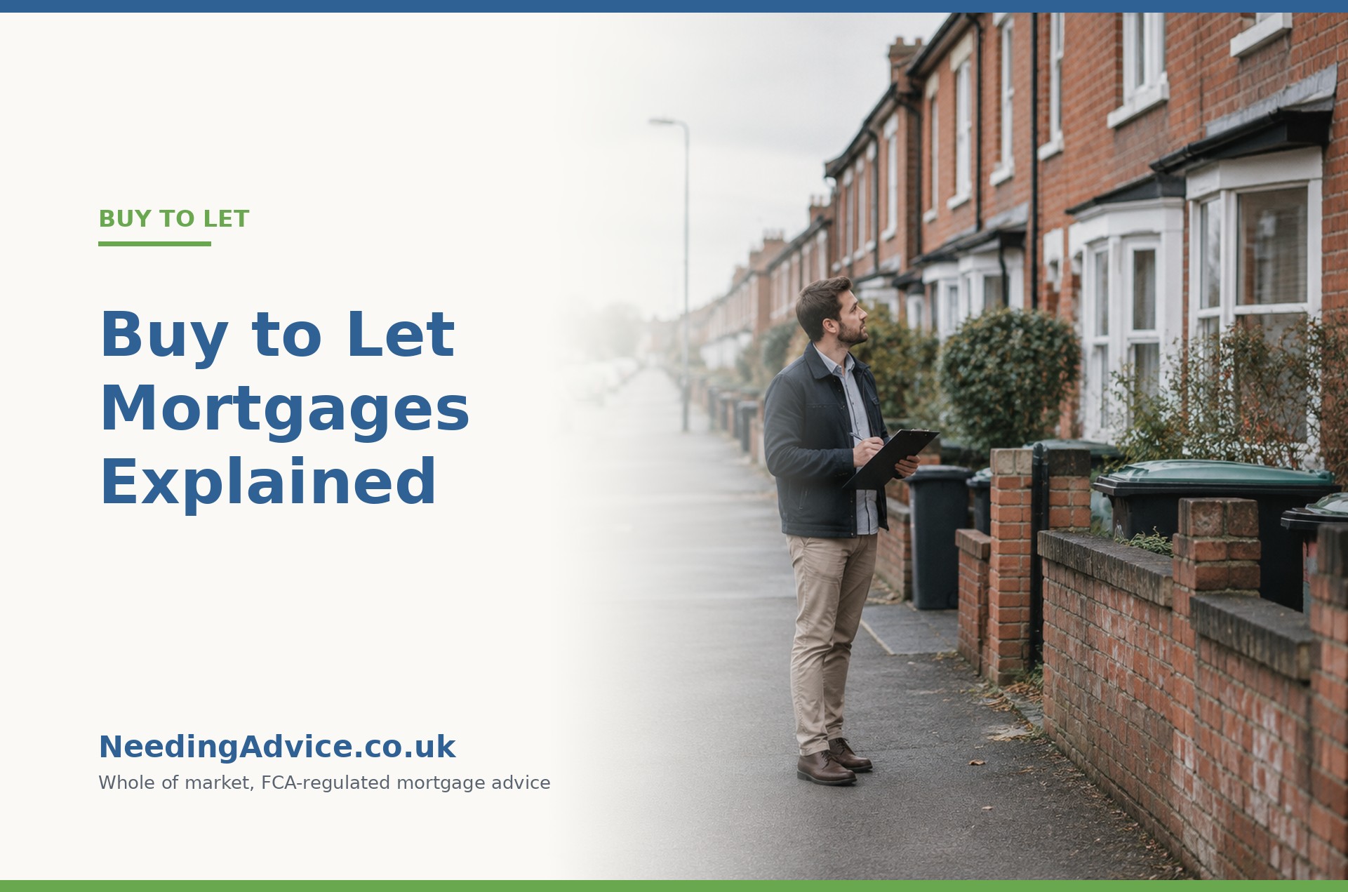 Letting agent assessing a row of British terraced rental properties