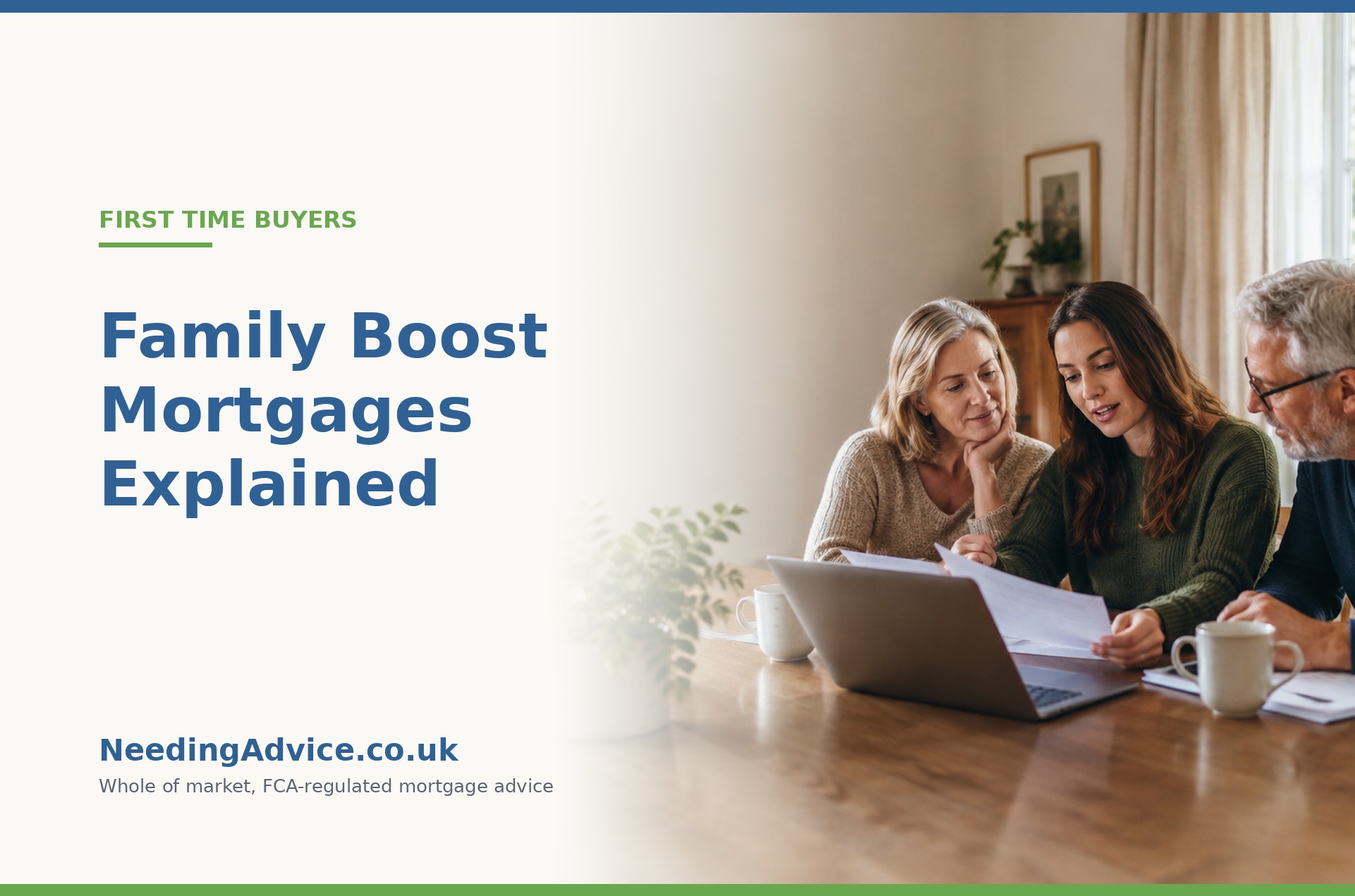 Parents and their adult daughter reviewing a family boost mortgage together