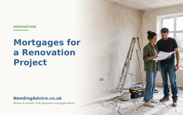 Couple reviewing plans inside a British house undergoing renovation
