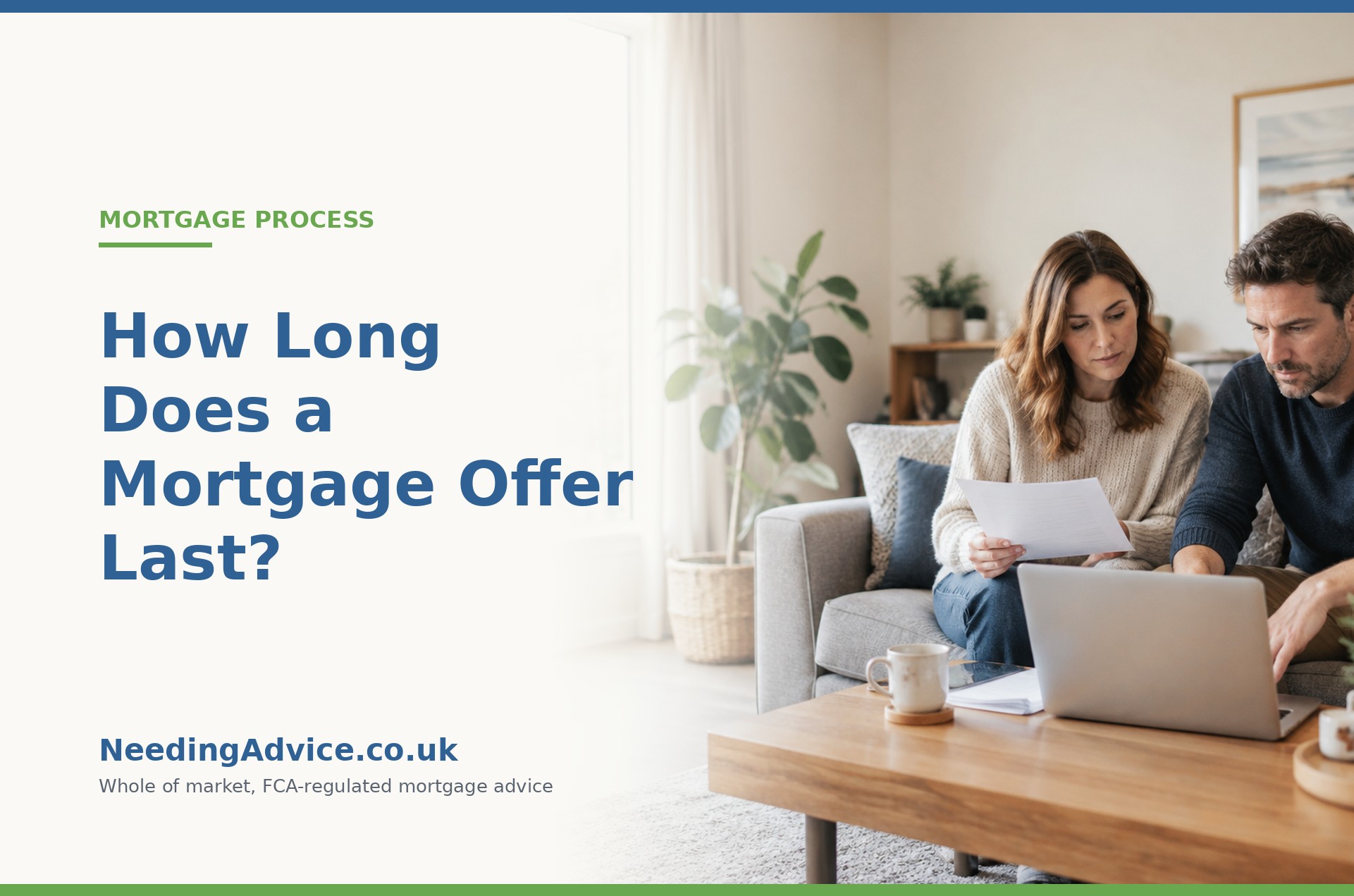 Couple at home checking the expiry date on a mortgage offer