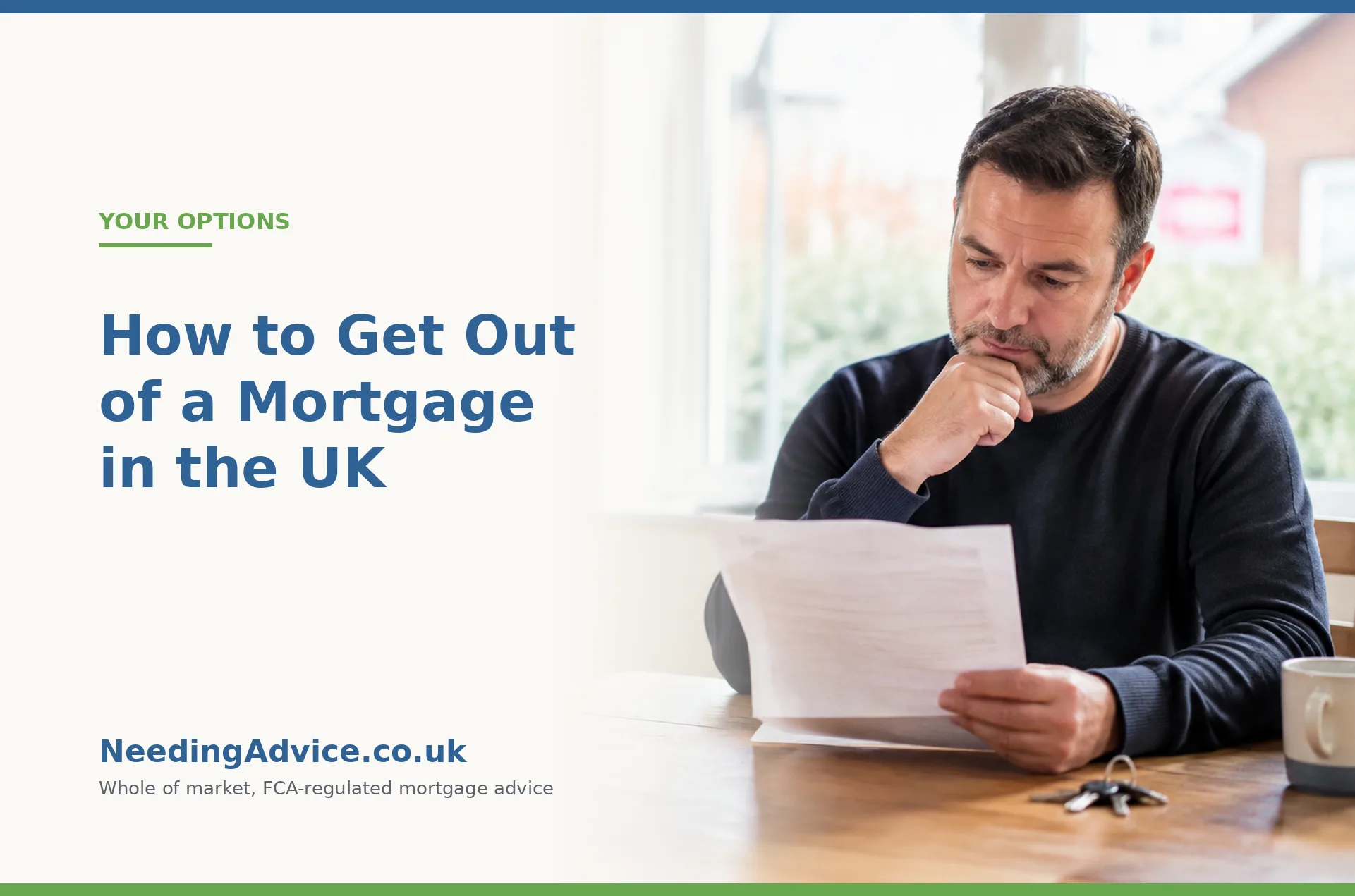 Man reading a letter from his mortgage lender while considering how to get out of his mortgage