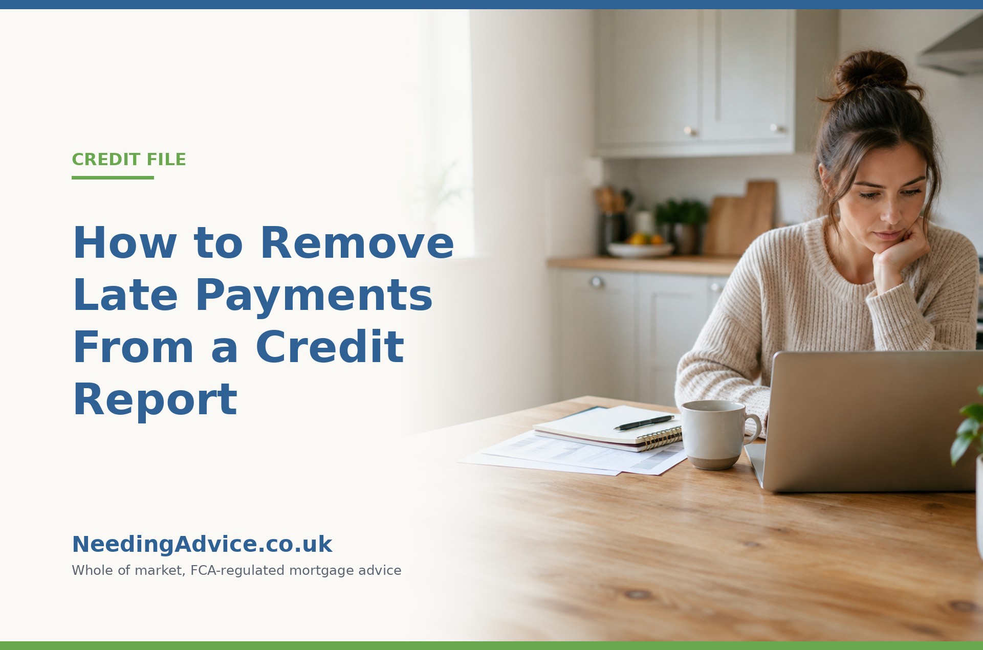 Reviewing a credit report at home to check and dispute late payment markers