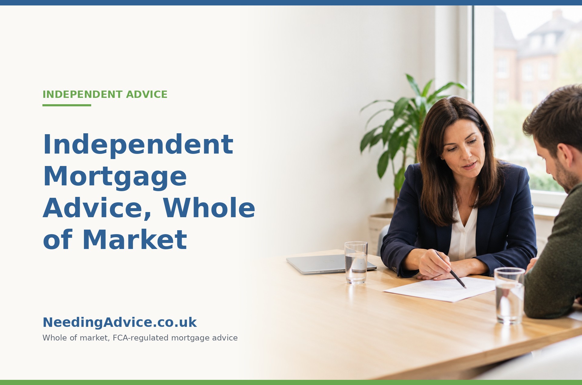 Independent mortgage adviser explaining whole of market options to a client