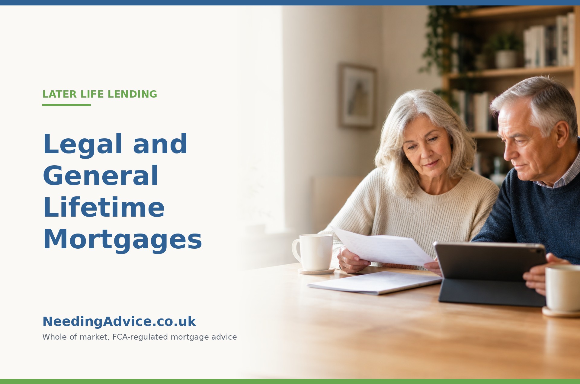 Older couple at home reviewing lifetime mortgage and equity release documents