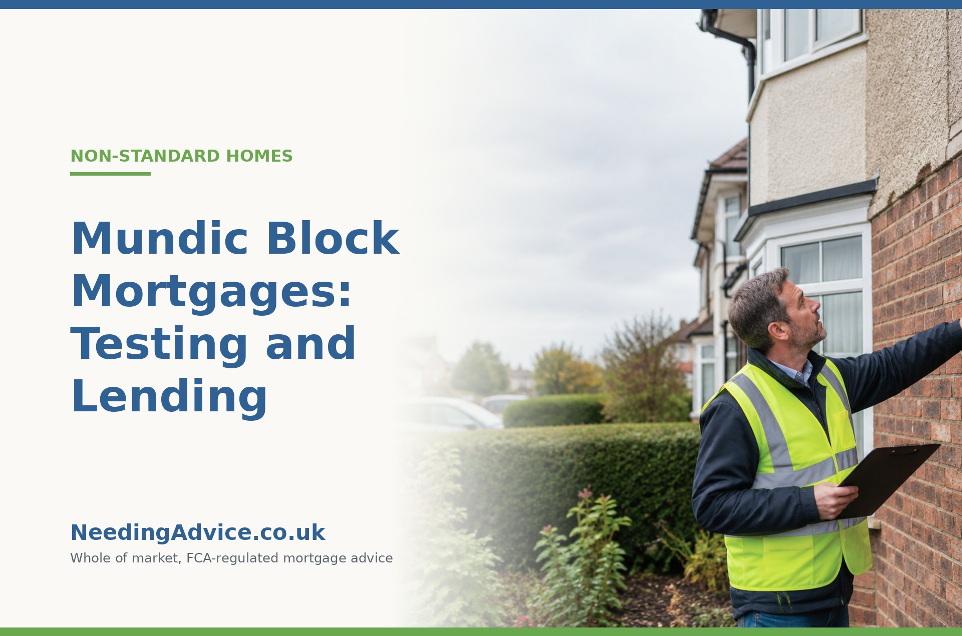 Surveyor inspecting a property exterior for mundic block testing