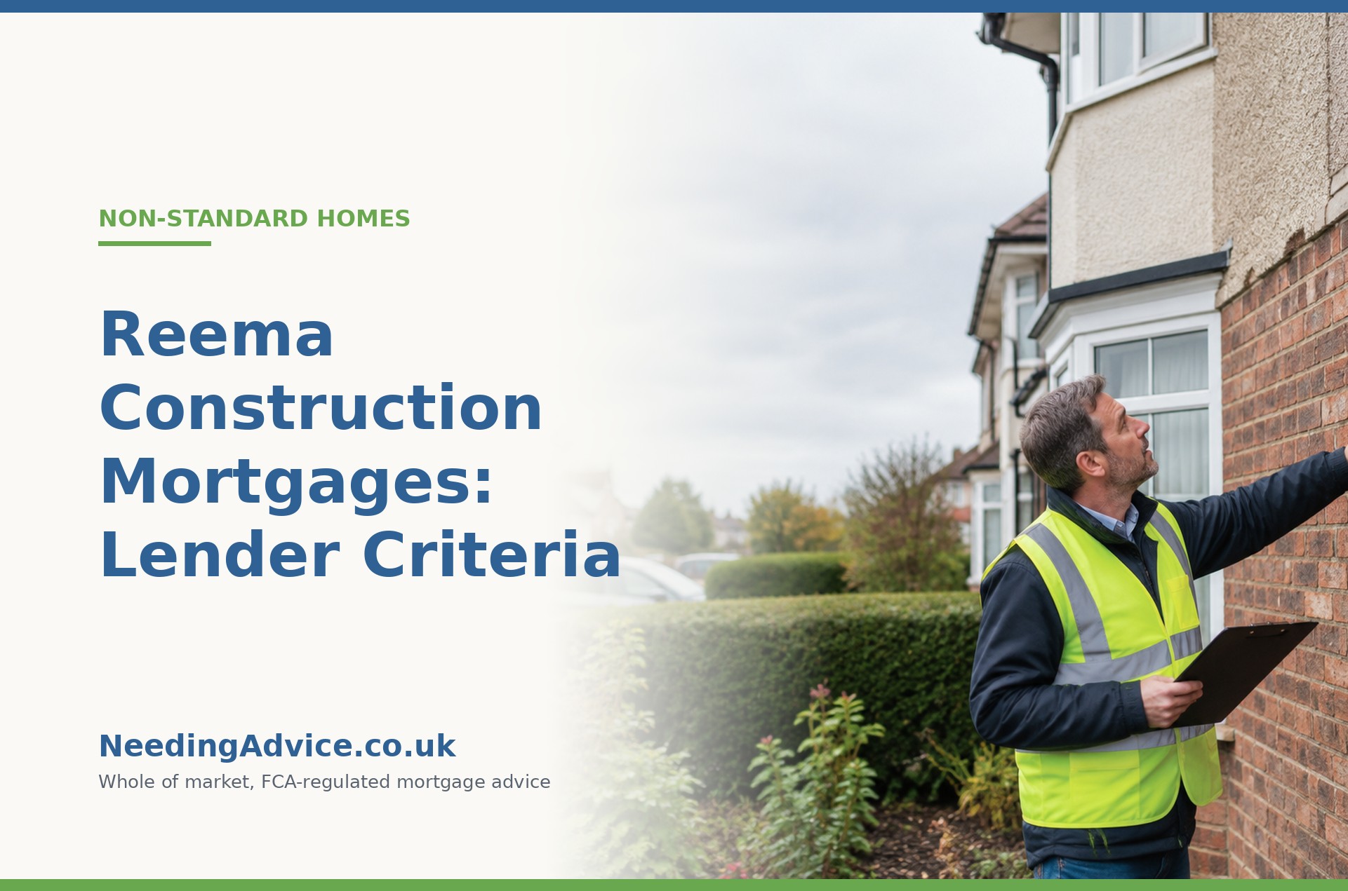 Surveyor inspecting a Reema construction property to assess mortgage eligibility