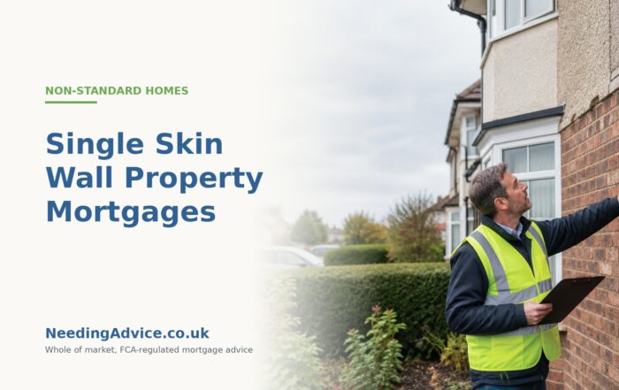 Surveyor examining a single skin wall property exterior for mortgage lending