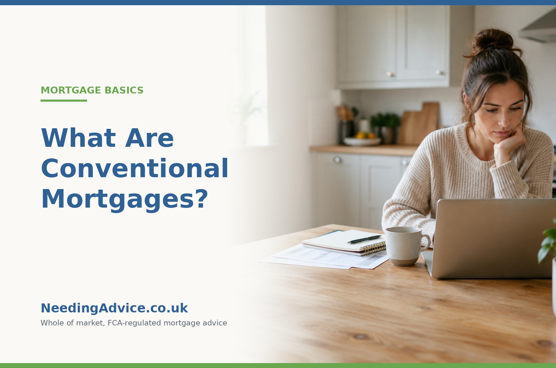 Comparing conventional mortgage options at home on a laptop