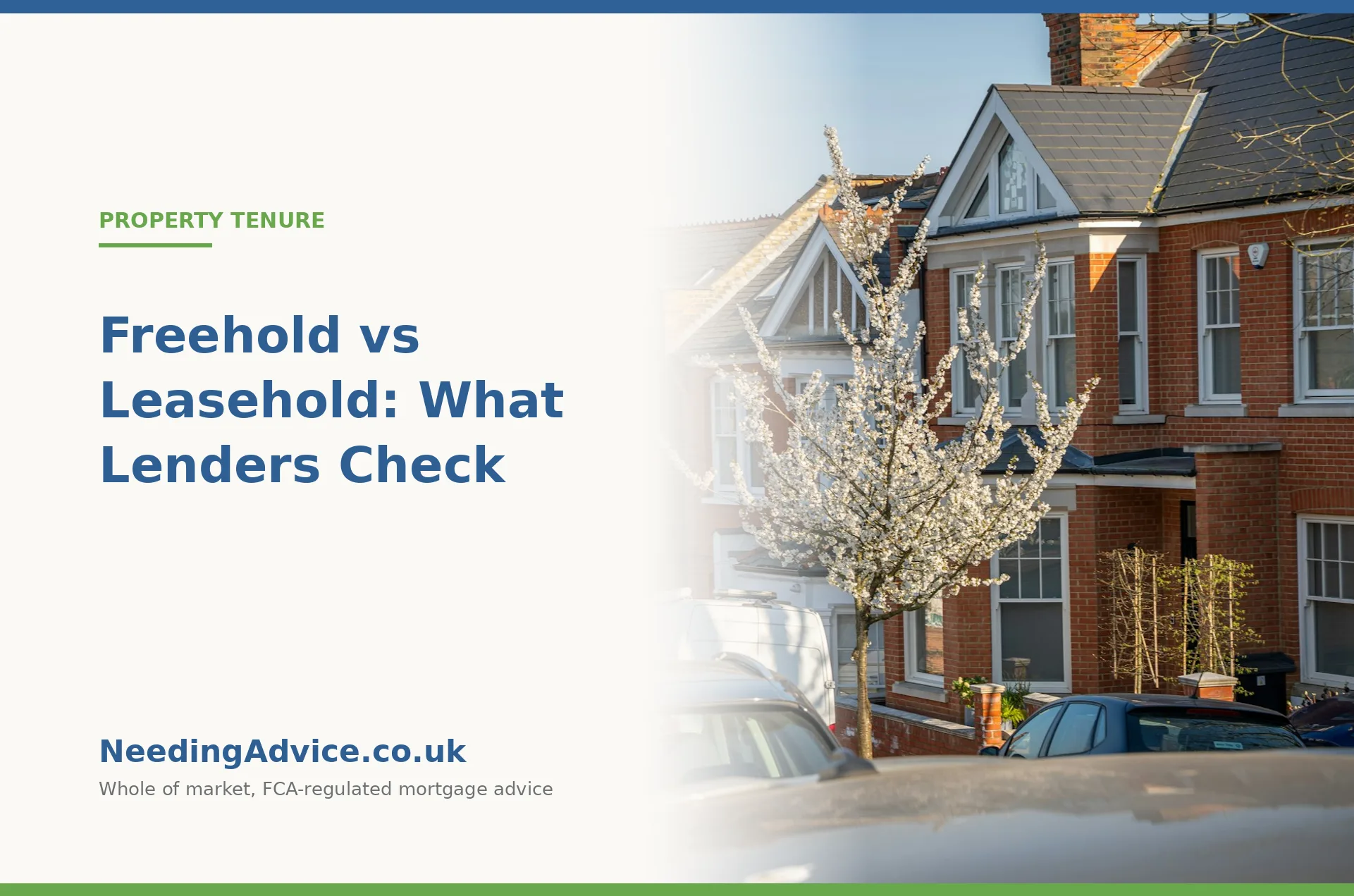 Row of red brick terraced houses, the difference between freehold and leasehold property